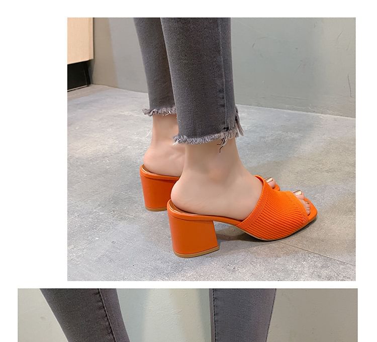 Block Plain Heel Sandals Slide