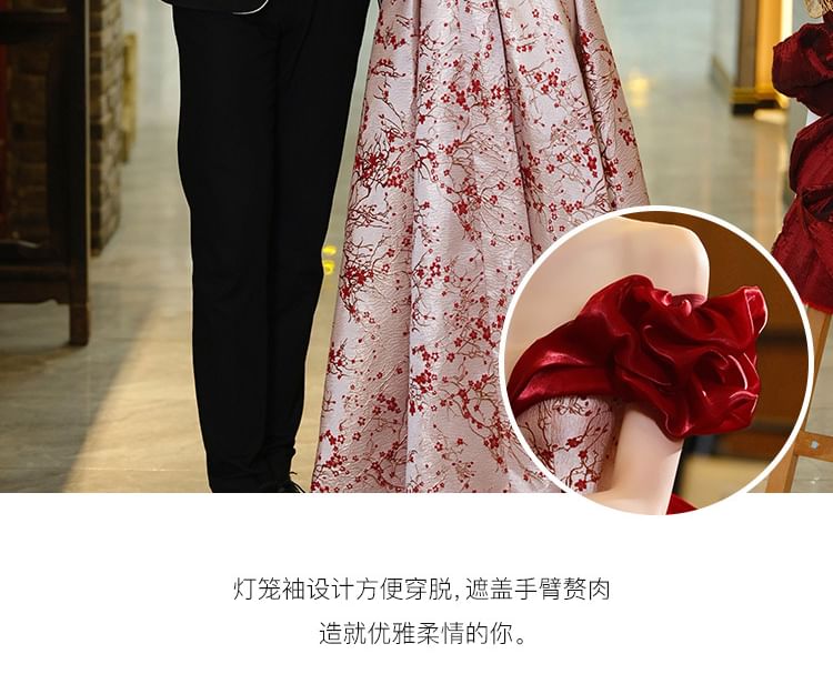 Shoulder Evening Floral Gown A-Line Dress Off /