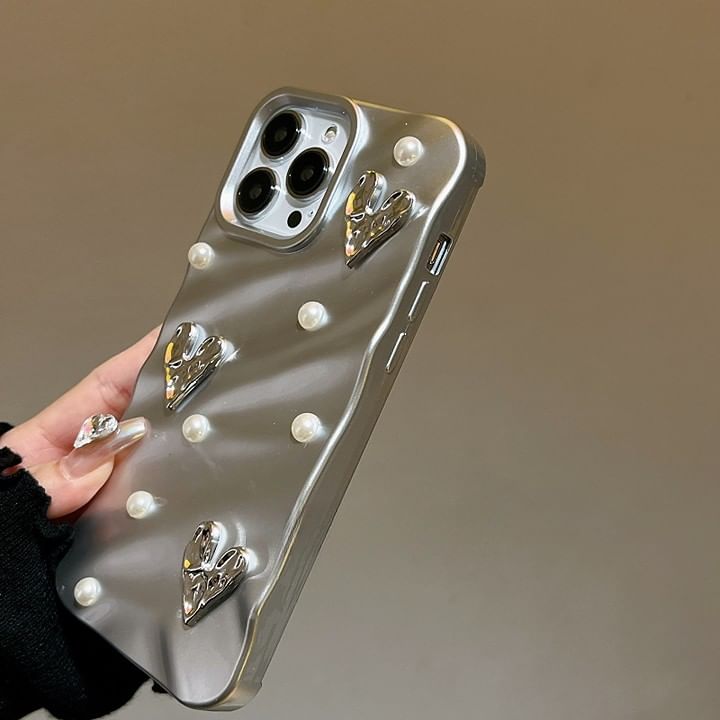 Case Faux Phone Pearl Heart