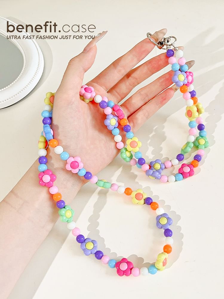 Crystal Lanyard Floral Phone Faux Bead