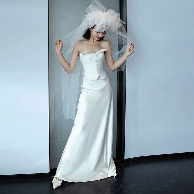 Strapless Gown Wedding A-Line Glossy