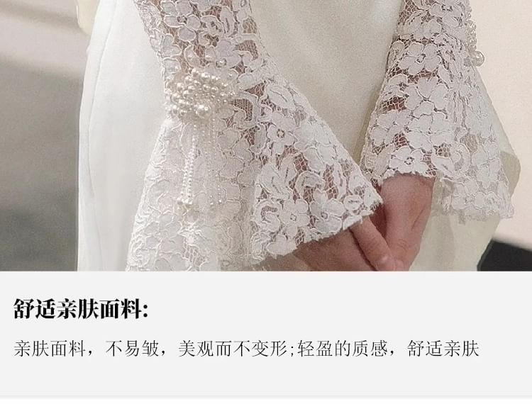 Lace Long-Sleeve Evening Sheath Gown Asymmetrical