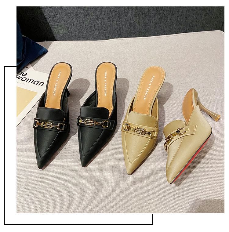 Horsebit High Pointed Heel Toe Mules