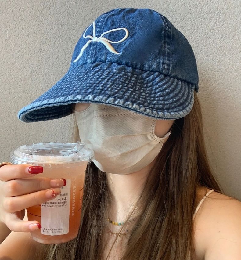 Cap Denim Bow Embroidered Baseball
