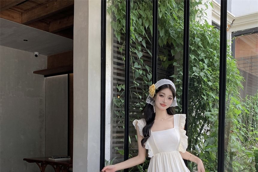 Spaghetti Dress Tie Strap Back A-Line Maxi