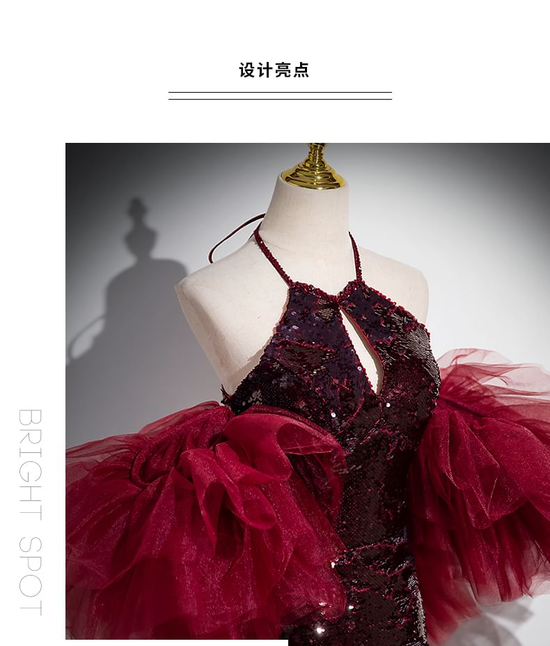 Panel Gown Evening Sequin Mermaid Halter Mesh