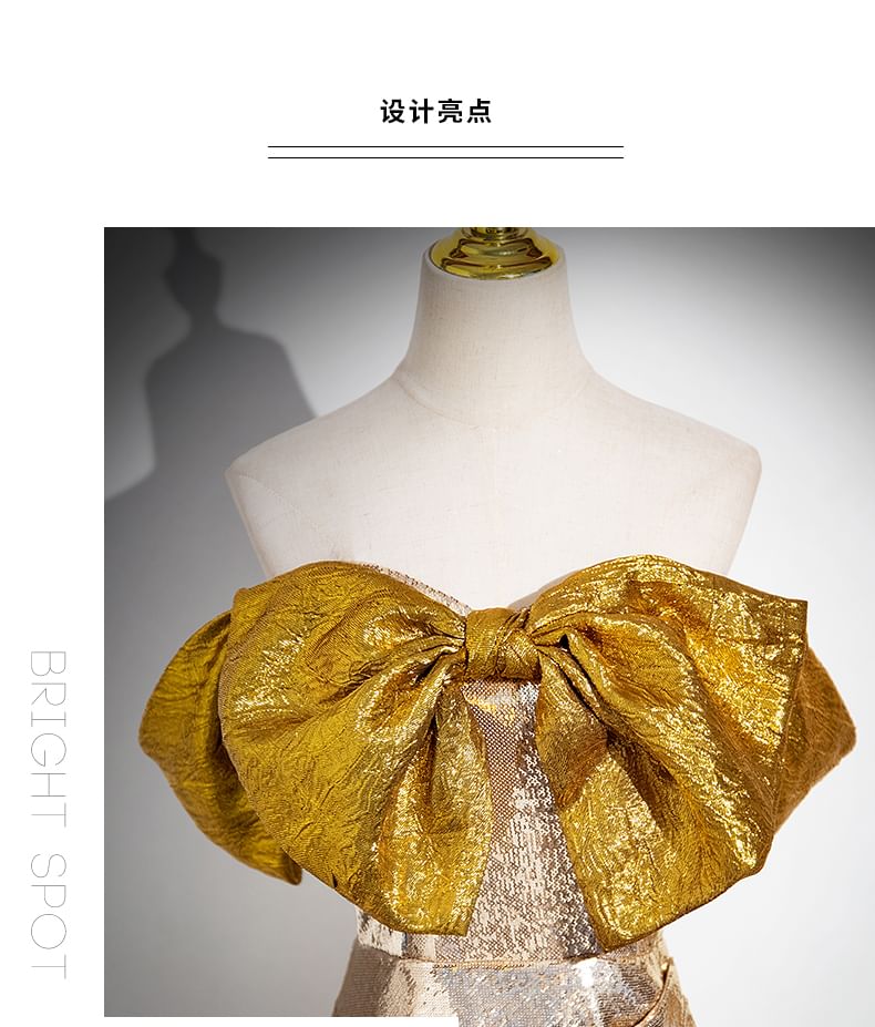 Evening Tube Bow Gown Sequin Slit Trumpet