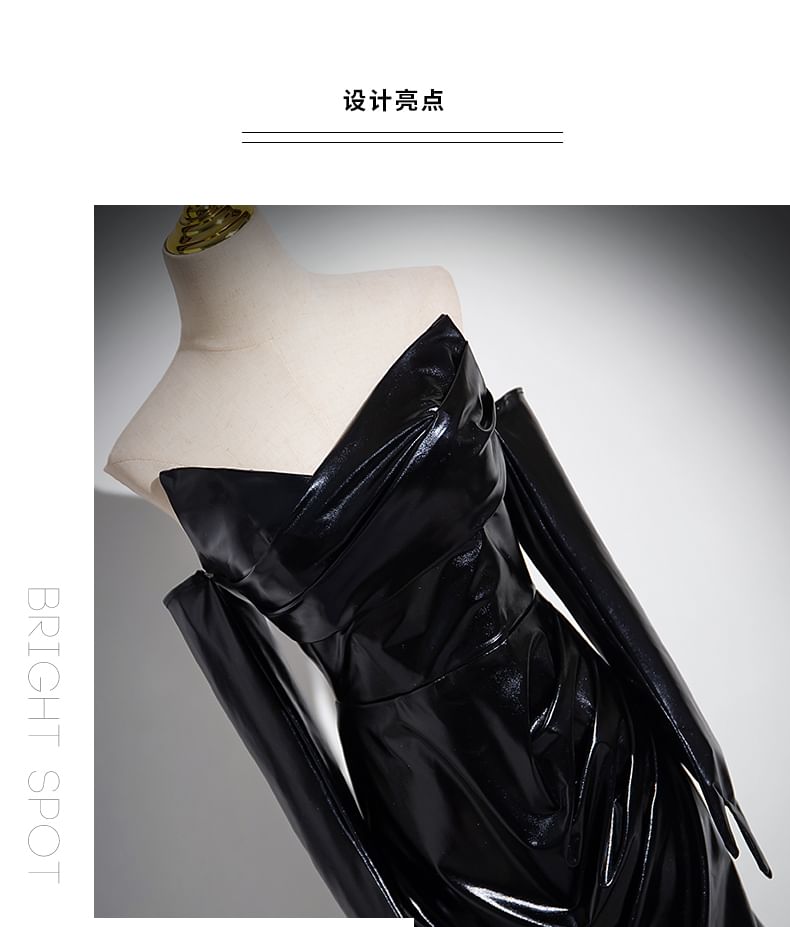Leather Set: Gloves Gown Faux Plain + Evening Mermaid Ruched Tube