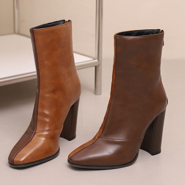 Chunky Boots Short Heel Pointed Toe