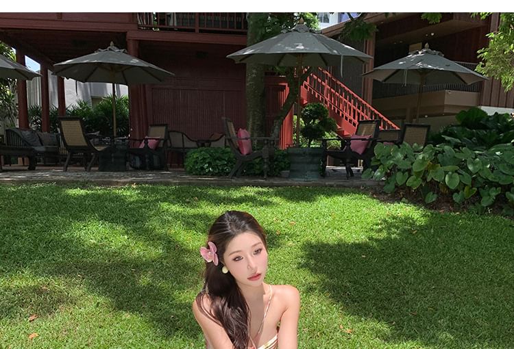 Open A-Line Pleated Floral Print Dress Back Neck Cutout Halter Maxi