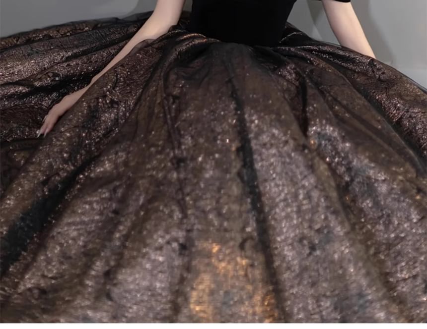 A-Line Tone Gown Sequin Evening Shoulder Off Two