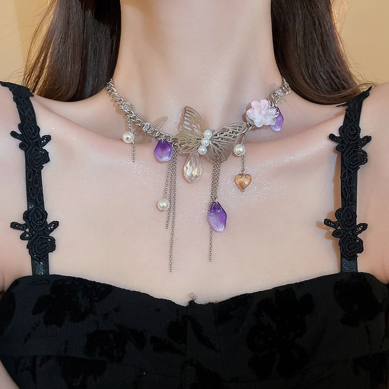 Necklace Earring Butterfly Fringed /