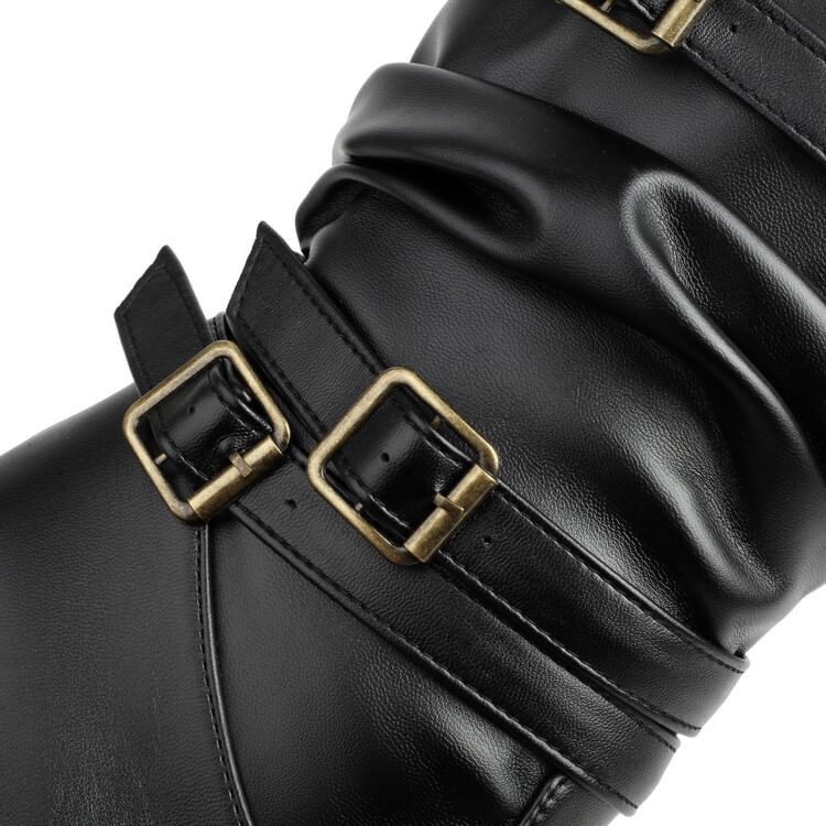 Boots Mid-Calf Buckled Chunky Heel