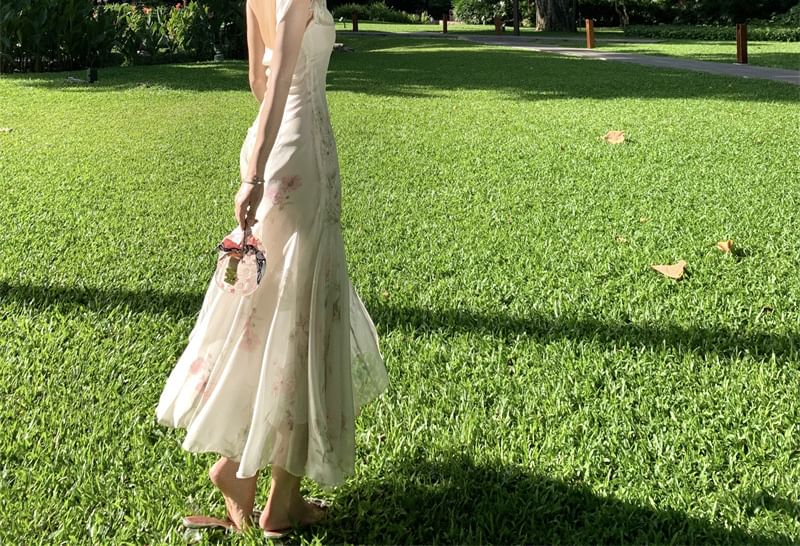 Dress Maxi Mermaid Spaghetti Strap Floral