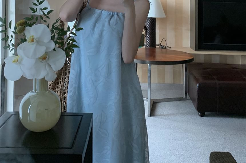 Spaghetti Sundress Maxi Print Strap Leaf