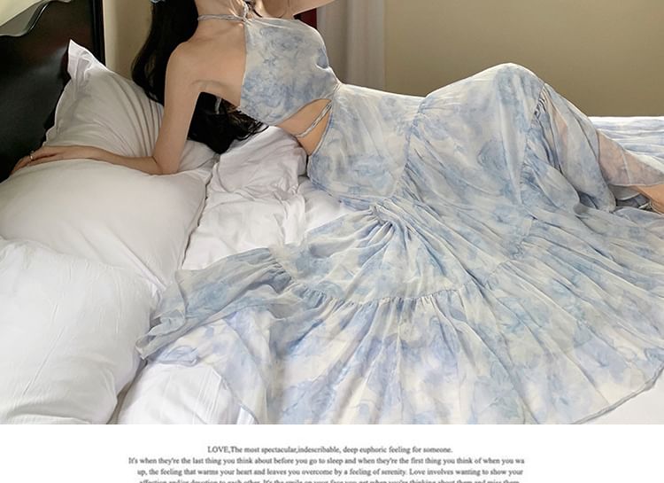 Halter Cutout Maxi Floral Dress A-Line