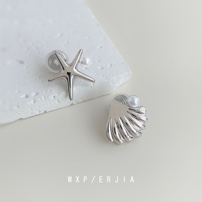 On Asymmetrical Starfish Earring Faux Clip Shell Pearl
