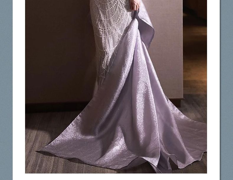 Shoulder Sleeve Mermaid Evening Sequin Off Ruffle Dress