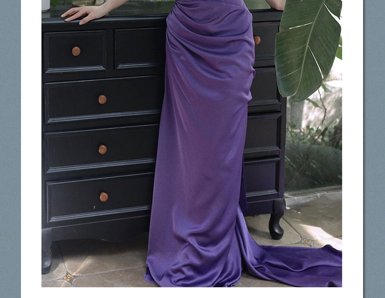 Sheath Strapless Plain Midi Dress Ruched