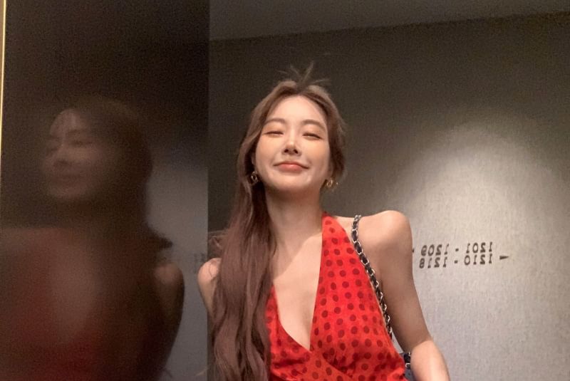 Dotted Smock Halter V-Neck Dress