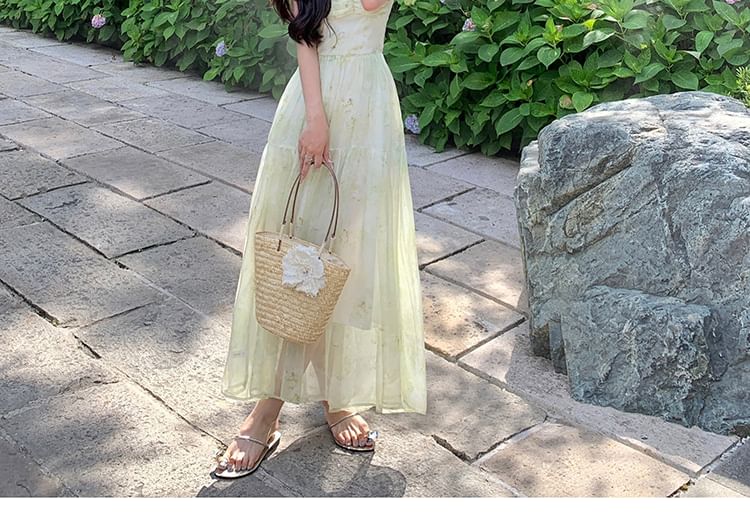 Strap Up Print Spaghetti Patterned Maxi Dress A-Line Lace