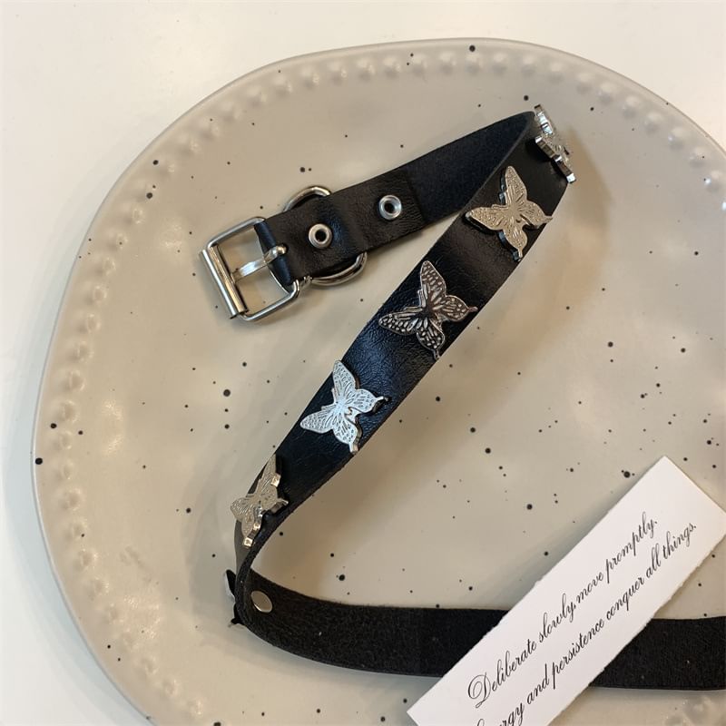 Choker Leather Butterfly Faux