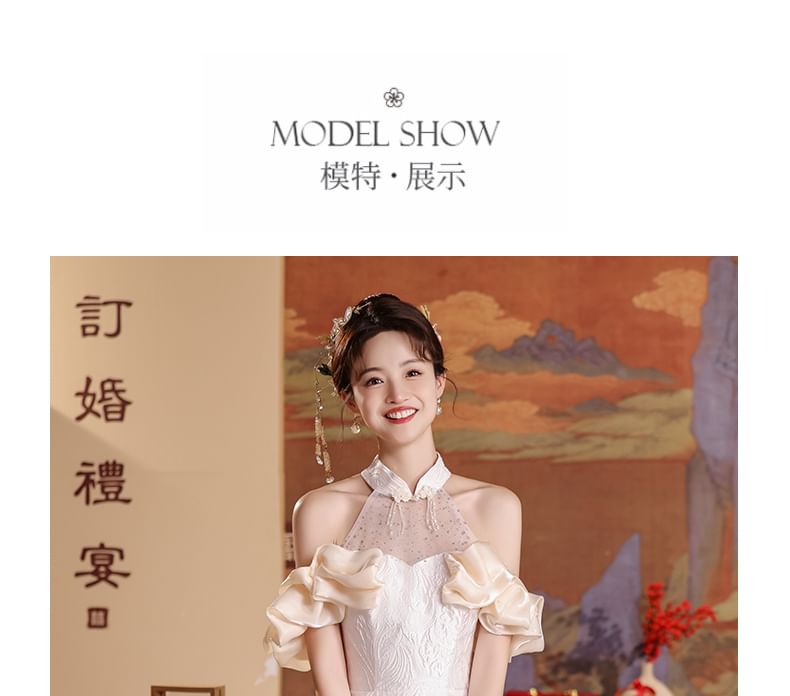 A-Line Cold-Shoulder Asymmetrical Halter Dress Wedding