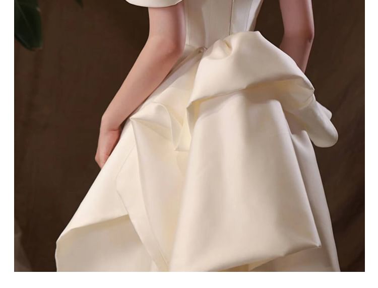 Back Gown Bow A-Line Wedding Puff-Sleeve Off-Shoulder