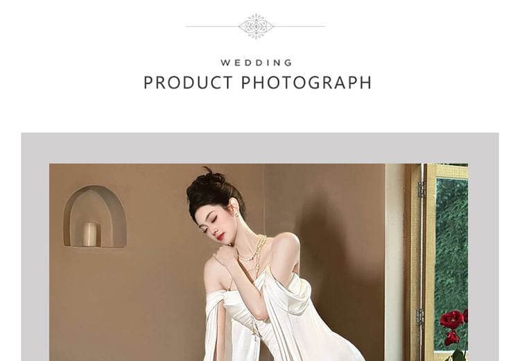 A-Line Satin Wedding Gown Off-Shoulder Shirred