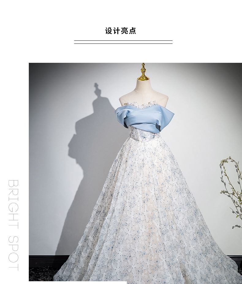 Off-Shoulder A-Line Floral Gown Evening Print