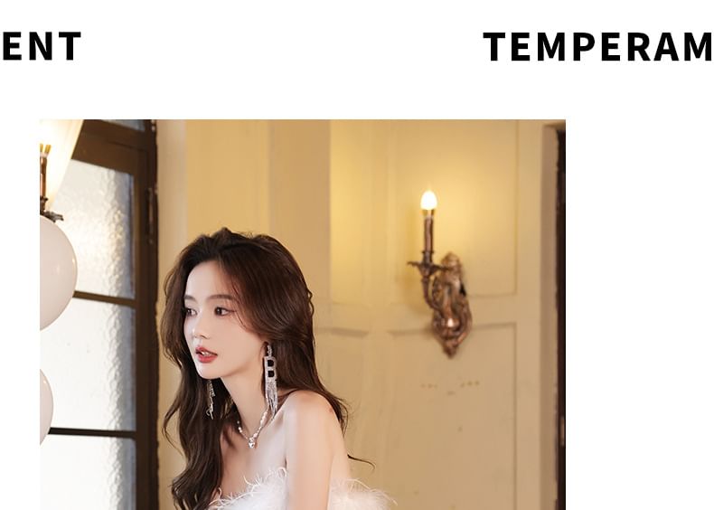 Mesh Fringed Tiered Evening Gown Slit Sequin A-Line Floral