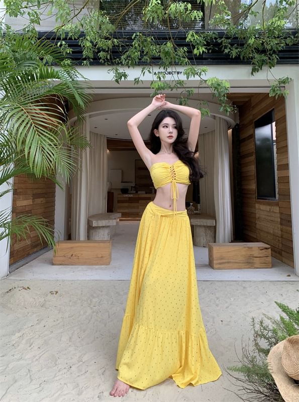 Rise Maxi Tube Mid Crop Set: Lace-Up + Top A-Line Skirt