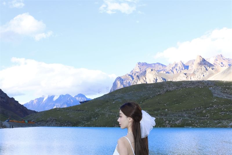 A-Line Midi Dress Spaghetti Plain Asymmetrical Strap