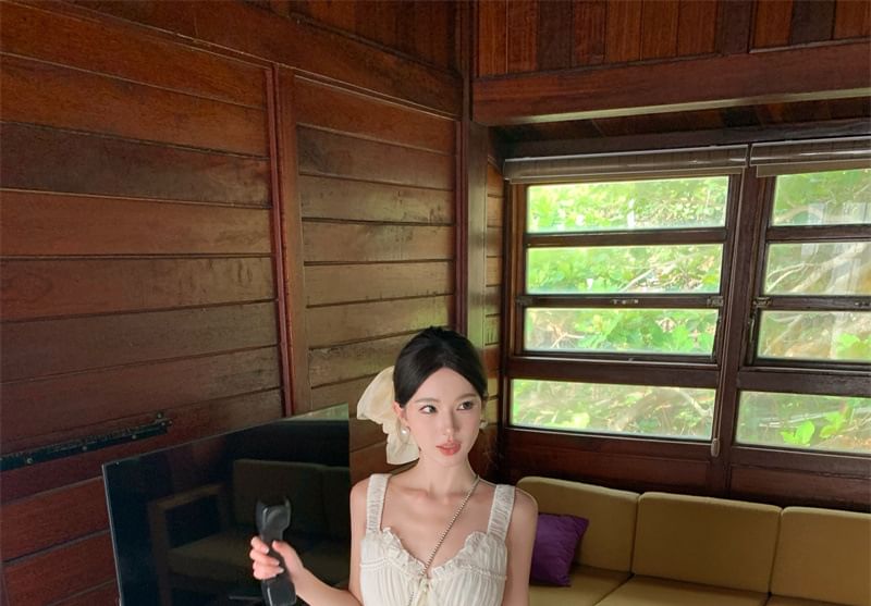 Sleeveless A-Line Button Dress Maxi Slit Plain