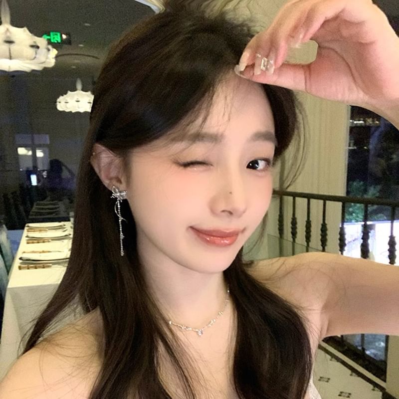 Cat Faux Alloy Dangle Eye Butterfly Stone Earring