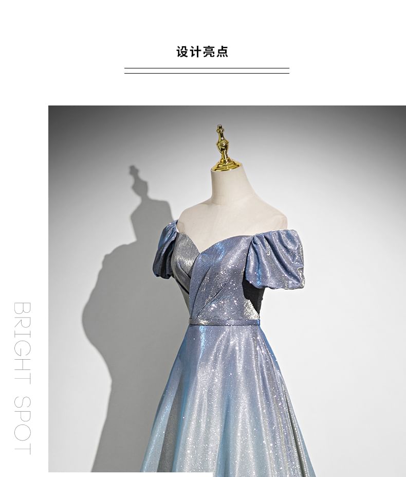 A-Line Gown Evening Short-Sleeve Glossy