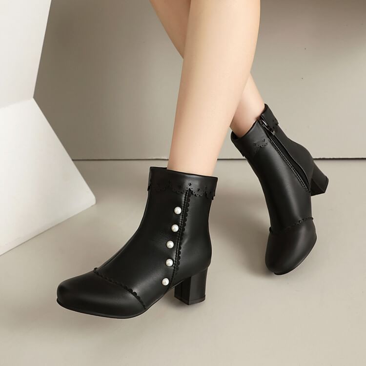 Heel Boots Pearl Short Faux Chunky