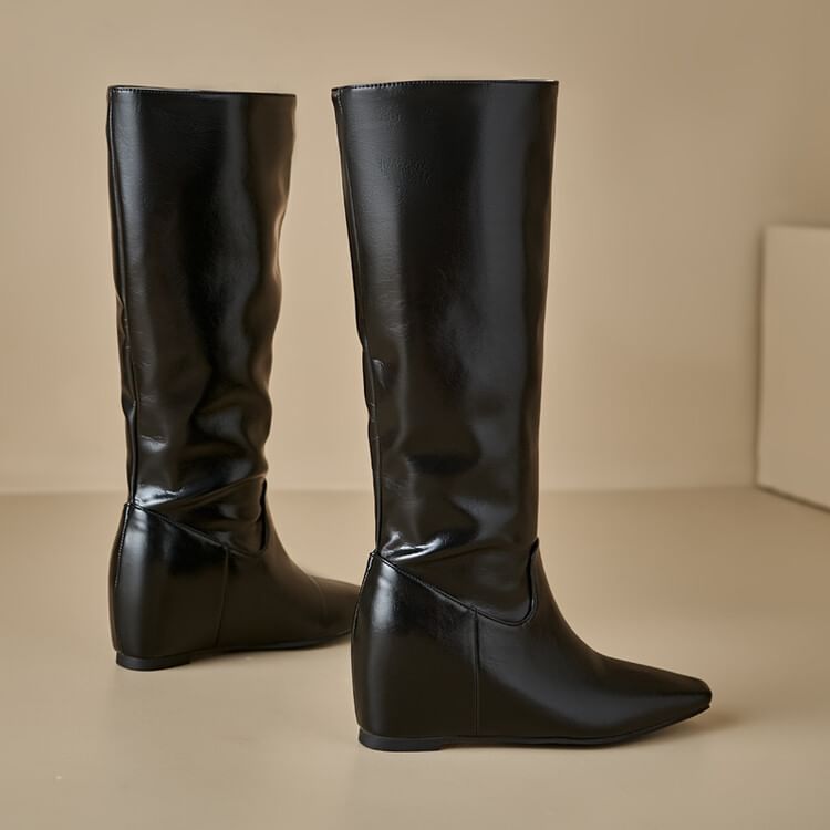 Tall Wedge Heel Plain Hidden Boots