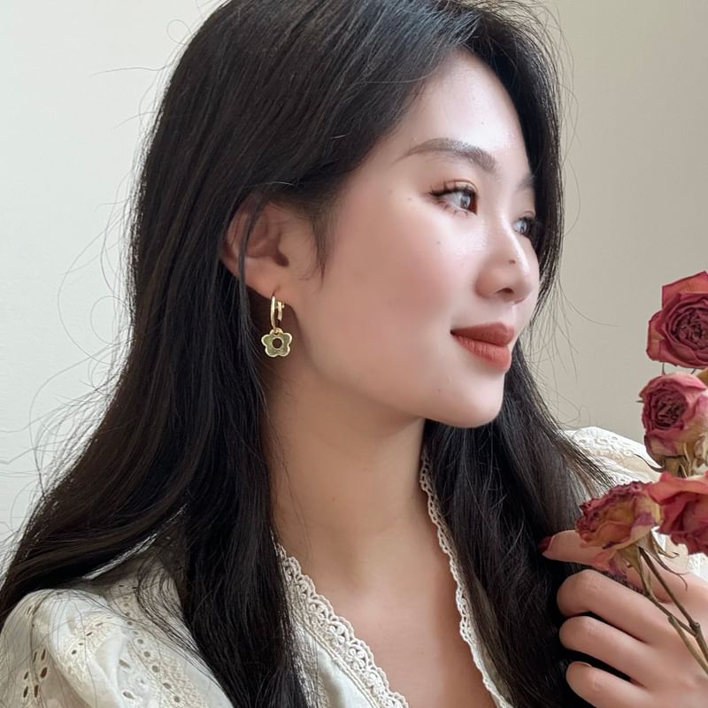 Floral Earring Sterling Hoop Silver