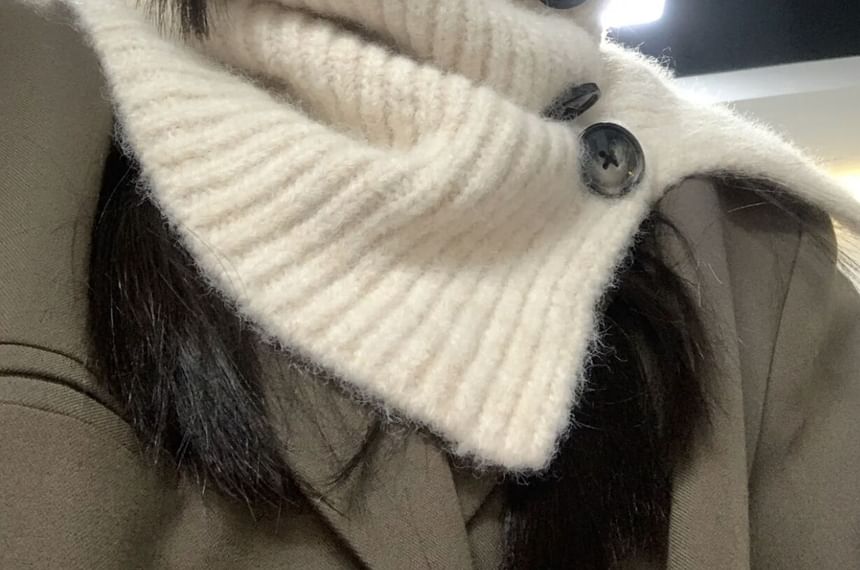 Knit Plain Button Snood / Plaid Ribbed Scarf