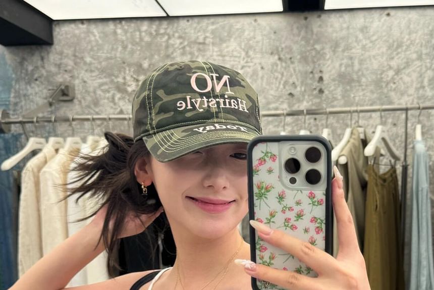 Baseball Cap Embroidered Camo Print Letter