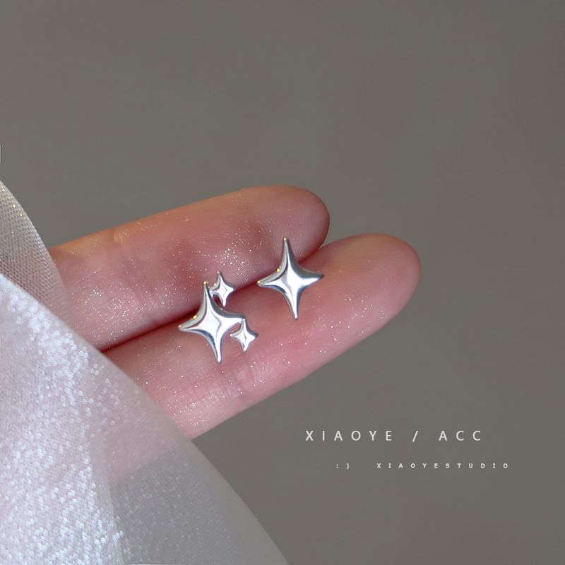 925 Silver Star Earring Asymmetrical Stud Sterling