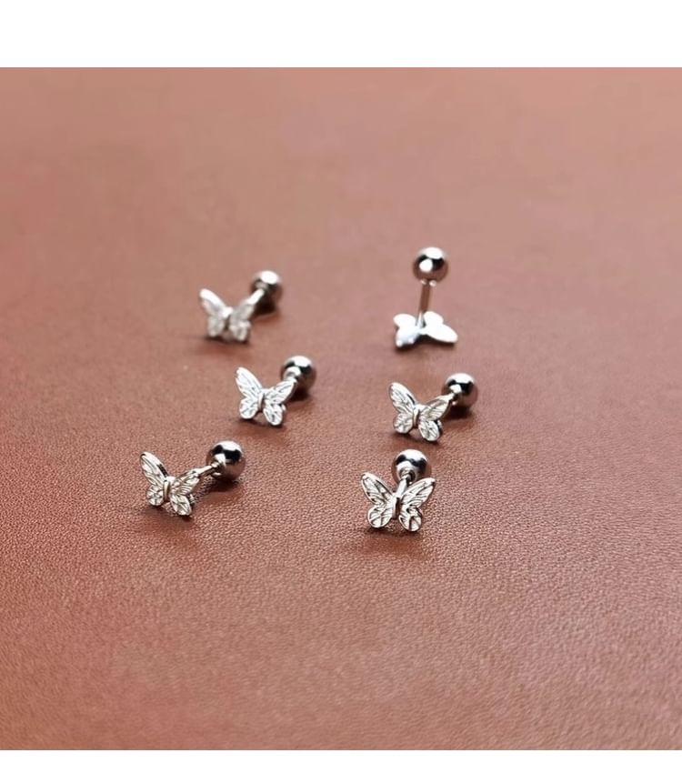 Earring Barbell Silver Butterfly Sterling 925