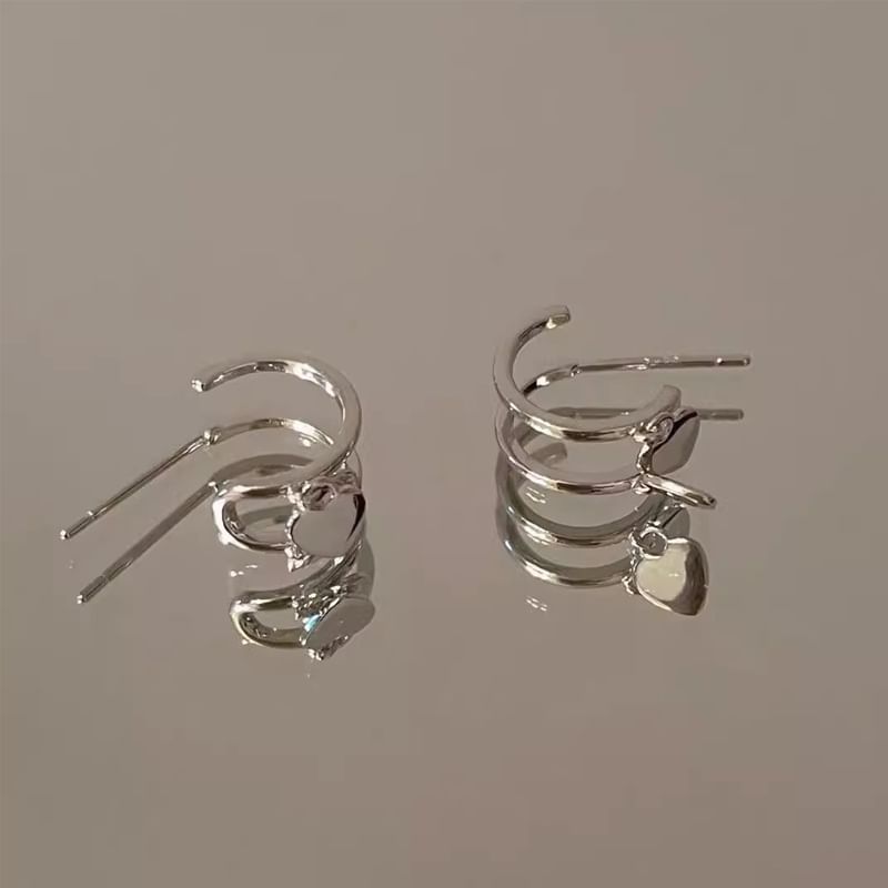 Earring Drop Silver 925 Heart Hoop Sterling