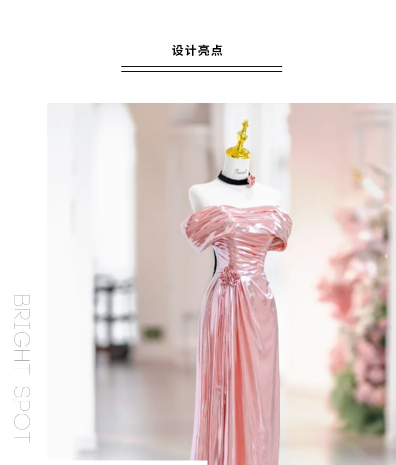 Gown Shoulder Plain Off Evening Ruched A-Line Sleeveless