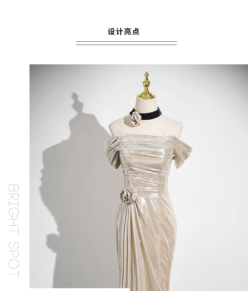 Shoulder Plain Ruched Gown Trumpet Off Evening Sleeveless