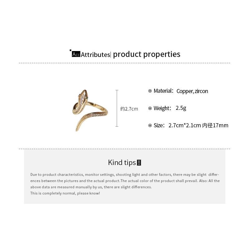 Rhinestone Snake Ring Open