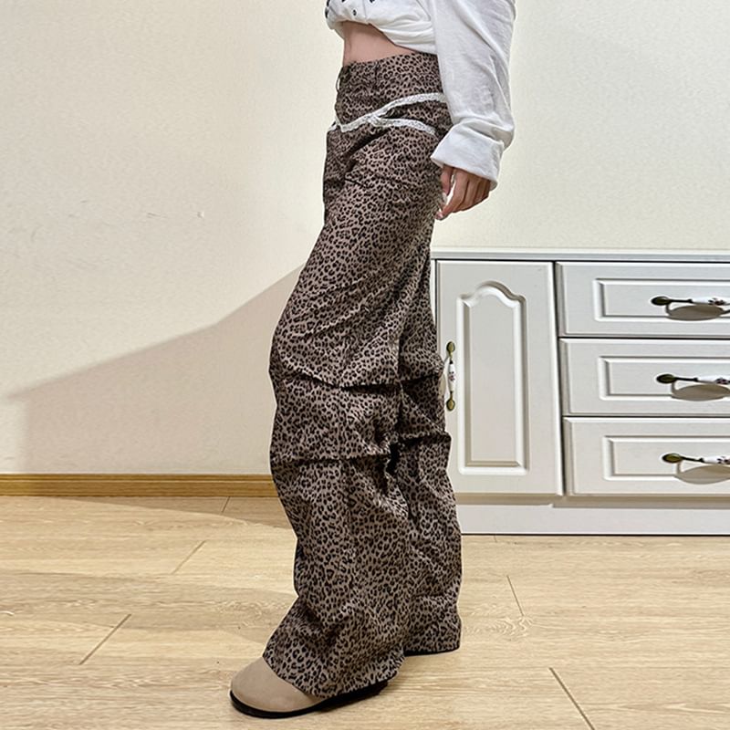 Rise Leopard Pants Leg High Wide