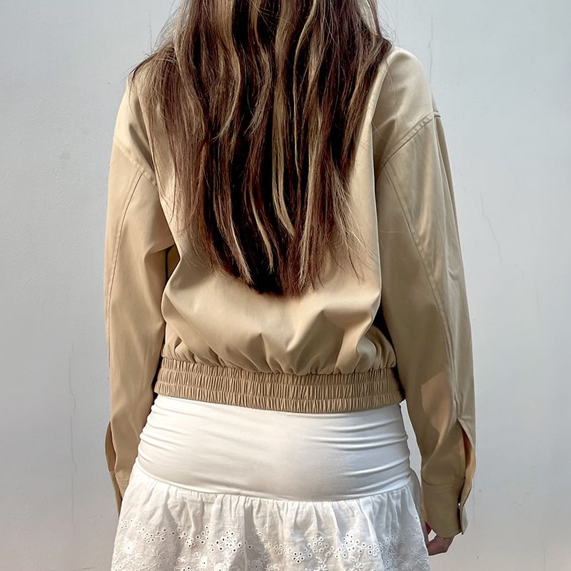 Up Collared Jacket Cropped Plain Zip