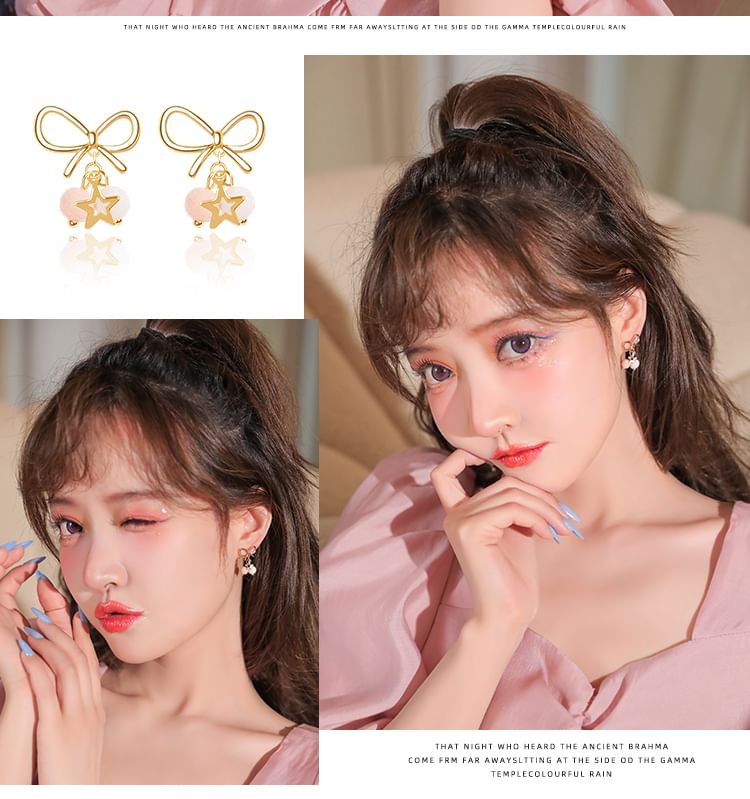 Bow Earring Drop Threader Star /